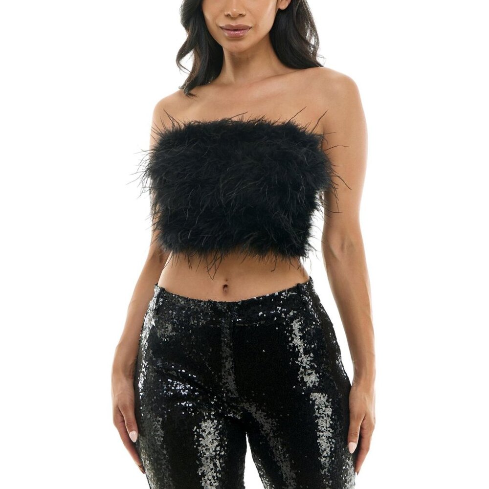 NWT Alex & Sophia Juniors Strapless Zip-Back Bandeau Shirt Top 2KEZ556E Black XS